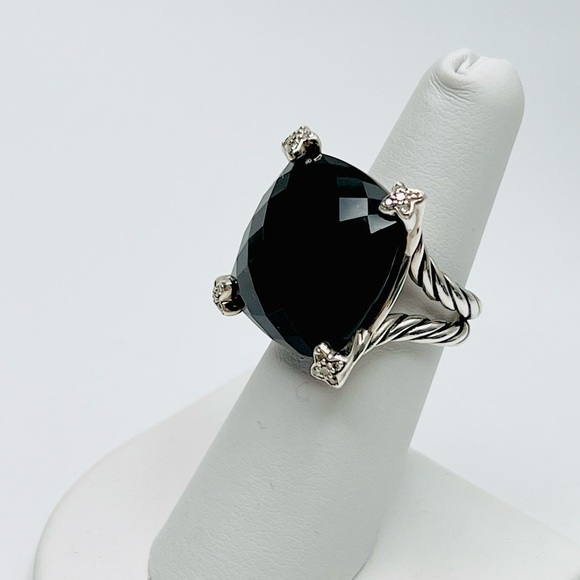 David Yurman Onyx & Diamond Cushion On
Point Ring - Picture 3 of 10